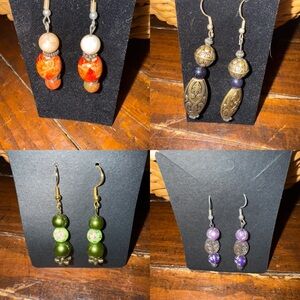 Handmade Beaded Dangle Earrings – Set of 4 – Boho, Vintage, and Artistic Styles